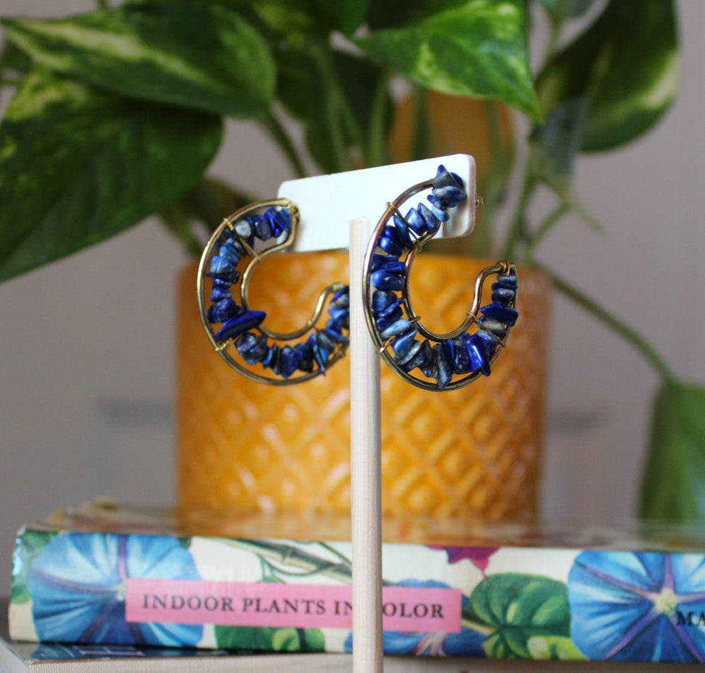 
            
                Load image into Gallery viewer, Crescent Shamani Sodalite Earrings
            
        